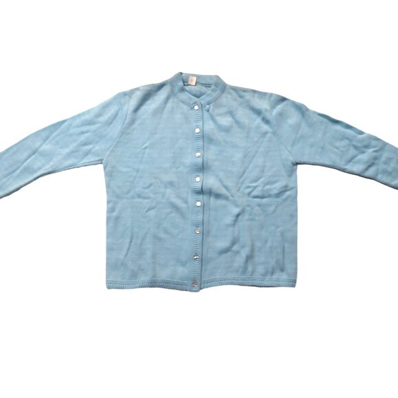 Vintage 1940s -1950s Sky Blue Long Sleeve Knit Cardigan Sweater XL - Picture 1 of 6